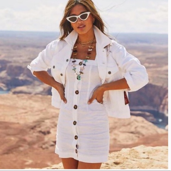 LPA button up white tank linen mini dress - Picture 2 of 8
